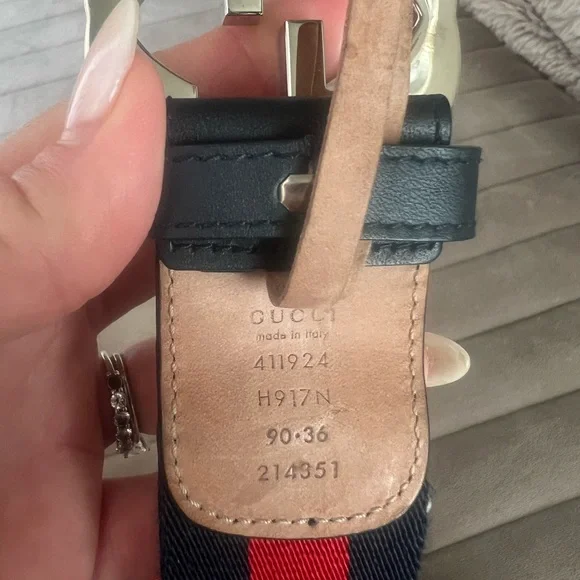Gucci Navy and Red Belt with Iconic Interlocking G Buckle - Picture 3 of 6